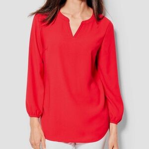 Talbots Red Latern Bubble Sleeve Neck Blouse Size XL Curved Hem